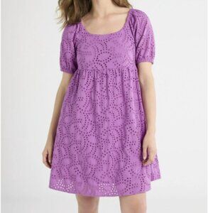 NEW Time and Tru Eyelet Dress Sz XXXL (22) Violet Puff Slv baby Doll Lined NWT